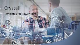  Presentation with business networking - Beautiful PPT layouts featuring network-of-message-icons-over backdrop and a light gray colored foreground