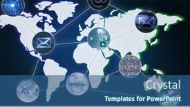  Presentation with blue global - Presentation design enhanced with network-of-multiple-digital-icons background and a ocean colored foreground