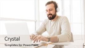  Presentation with scrolling - Slides enhanced with network on laptop while listening background and a lemonade colored foreground