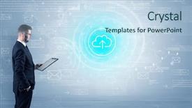  Presentation with data - Presentation theme having network operation center - standing businessman with data background and a  colored foreground
