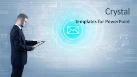  Presentation with data - Colorful PPT layouts enhanced with network operation center - standing businessman with data backdrop and a  colored foreground