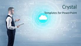  Presentation with data - Theme having network operation center - standing businessman with data background and a  colored foreground