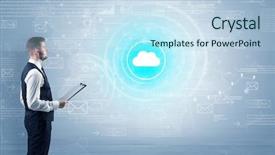 Presentation with data - Cool new presentation theme with network operation center - standing businessman with data backdrop and a  colored foreground