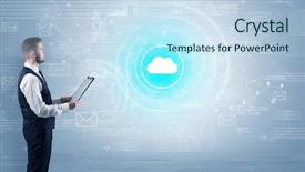  Presentation with data - Slide set having network operation center - standing businessman with data background and a  colored foreground