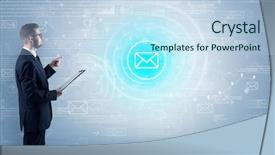  Presentation with data - Slides featuring network operation center - standing businessman with data background and a  colored foreground