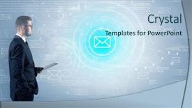  Presentation with census and data warehousing - Audience pleasing presentation consisting of network operation center - standing businessman with data backdrop and a  colored foreground