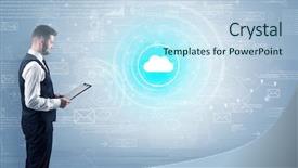  Presentation with data - Amazing slide set having network operation center - standing businessman with data backdrop and a  colored foreground