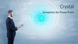  Presentation with data - Cool new presentation design with network operation center - standing businessman with data backdrop and a  colored foreground