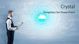  Presentation with data - Theme consisting of network operation center - standing businessman with data background and a  colored foreground