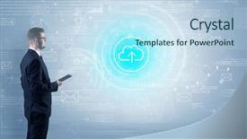  Presentation with data - Beautiful presentation theme featuring network operation center - standing businessman with data backdrop and a  colored foreground