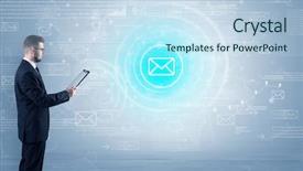  Presentation with data - Slides with network operation center - standing businessman with data background and a  colored foreground