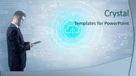  Presentation with data - Presentation theme having network operation center - standing businessman with data background and a sky blue colored foreground