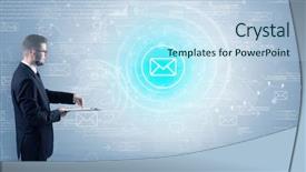  Presentation with cutout paper people standing around globe holding hands - Presentation design consisting of network operation center - standing businessman with data background and a sky blue colored foreground