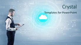  Presentation with data - Cool new presentation with network operation center - standing businessman with data backdrop and a sky blue colored foreground