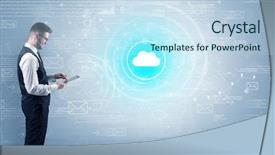  Presentation with data - Amazing presentation design having network operation center - standing businessman with data backdrop and a  colored foreground