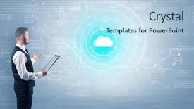  Presentation with data center - Presentation theme featuring network operation center - standing businessman with data background and a sky blue colored foreground
