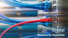 Presentation with network cable - Beautiful PPT theme featuring network panel hub and cables backdrop and a ocean colored foreground