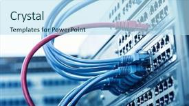  Presentation with network cable - PPT theme enhanced with network panel switch and cable background and a light blue colored foreground