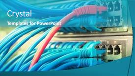  Presentation with network cable - Colorful PPT theme enhanced with network-panel-switch-and-cable backdrop and a teal colored foreground