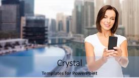  Presentation with tourism selfie - Presentation theme featuring network person edge - travel tourism summer vacation technology background and a light blue colored foreground