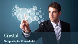  Presentation with modern tech - Colorful PPT layouts enhanced with network person search - businessman pressing high tech type backdrop and a  colored foreground