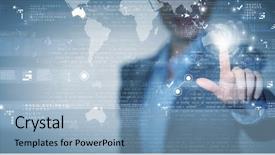  Presentation with virtual - PPT theme consisting of network person search - close up of businesswoman touching background and a light blue colored foreground