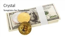  Presentation with bitcoins - Cool new presentation with network protocol - dollars and bitcoins isolated backdrop and a white colored foreground