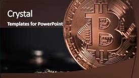 Presentation with monero cryptocurrency hologram coin form - Slide deck featuring network protocol - snining bronze bitcoin coin standing background and a tawny brown colored foreground
