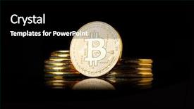  Presentation with awards banquet black and gold - PPT theme with network protocol - stack of golden bitcoin coins background and a black colored foreground