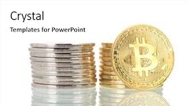  Presentation with bitcoins - Amazing slides having network protocol - stacked silver and golden bitcoins backdrop and a white colored foreground
