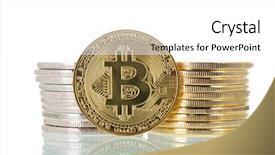  Presentation with bitcoins - Colorful theme enhanced with network protocol - stacked silver bitcoins isolated backdrop and a white colored foreground