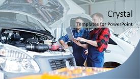  Presentation with maintenance - Presentation with network repair - two young repairmen in workwear background and a light blue colored foreground