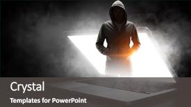  Presentation with crime media - Beautiful presentation theme featuring network security and computer crime backdrop and a dark gray colored foreground