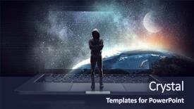  Presentation with network security - Audience pleasing slides consisting of network security and computer crime backdrop and a navy blue colored foreground