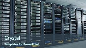  Presentation with digital communications - Cool new theme with network server room with computers backdrop and a ocean colored foreground