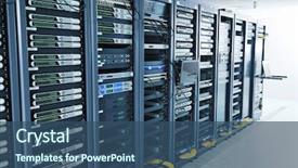  Presentation with digital communications - Beautiful presentation theme featuring network server room with computers backdrop and a ocean colored foreground