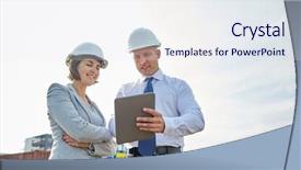  Presentation with building construction - PPT layouts having network sites - business building teamwork technology background and a sky blue colored foreground