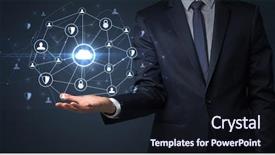  Presentation with baking concept on dark - Slide deck with network sites - businessman holding networking connection concept background and a wine colored foreground