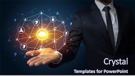  Presentation with networking - Presentation design having network sites - businessman holding networking connection concept background and a  colored foreground