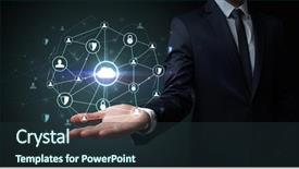  Presentation with networking - Amazing slide deck having network sites - businessman holding networking connection concept backdrop and a tawny brown colored foreground