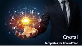  Presentation with networking - Presentation consisting of network sites - businessman holding networking connection concept background and a wine colored foreground