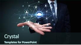  Presentation with networking - PPT theme enhanced with network sites - businessman holding networking connection concept background and a tawny brown colored foreground