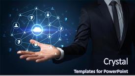  Presentation with networking - Cool new slides with network sites - businessman holding networking connection concept backdrop and a wine colored foreground