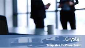  Presentation with modern building - Slide deck featuring network slides - devices on table with business background and a teal colored foreground