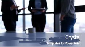  Presentation with modern building - Slide deck enhanced with network slides - devices on table with business background and a ocean colored foreground