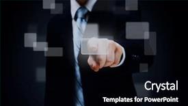  Presentation with touch screen - PPT layouts featuring network slides - hand pushing a button background and a black colored foreground