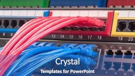  Presentation with data center - Slide set enhanced with network switch and ethernet cables background and a ocean colored foreground