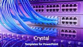  Presentation with data center - PPT layouts featuring network switch and ethernet cables background and a royal blue colored foreground