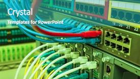  Presentation with data center - Slide deck having network switch and ethernet cables background and a teal colored foreground