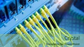  Presentation with data center - Slide set featuring network switch and ethernet cables background and a mint green colored foreground